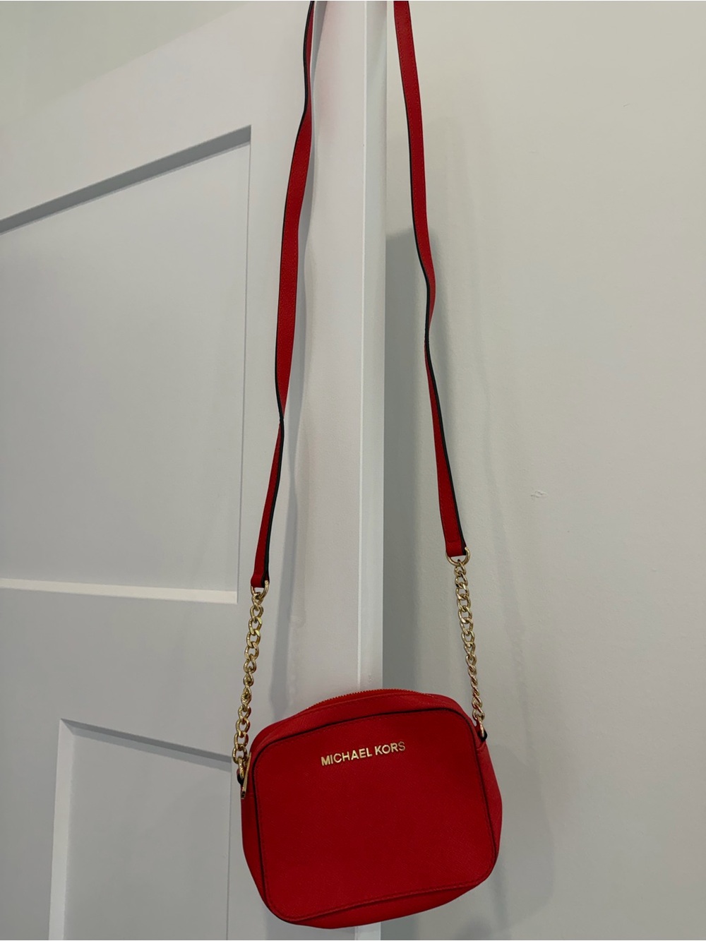 Michael Kors Red Crossbody Camera Bag with Gold Chain
